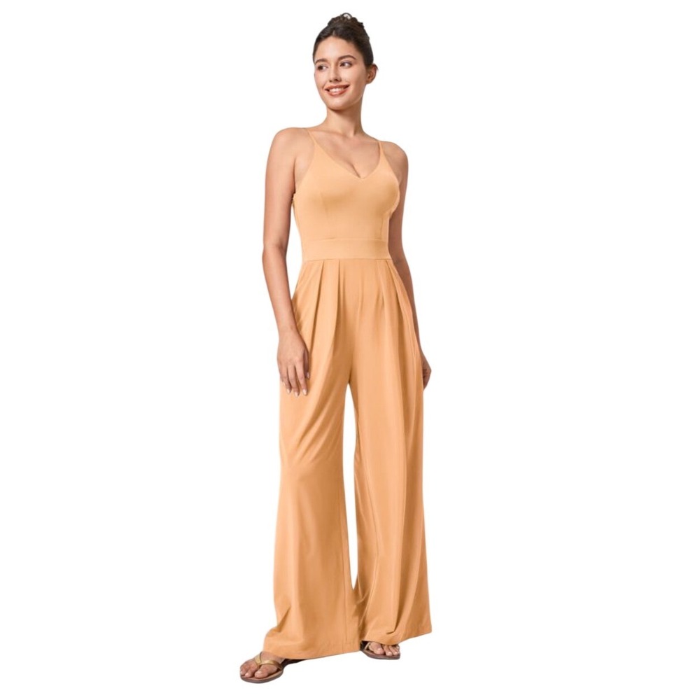 Halara‎ NWT Brewzeful Backless Wide-Leg Resort One-Piece Jumpsuit in Peach Small